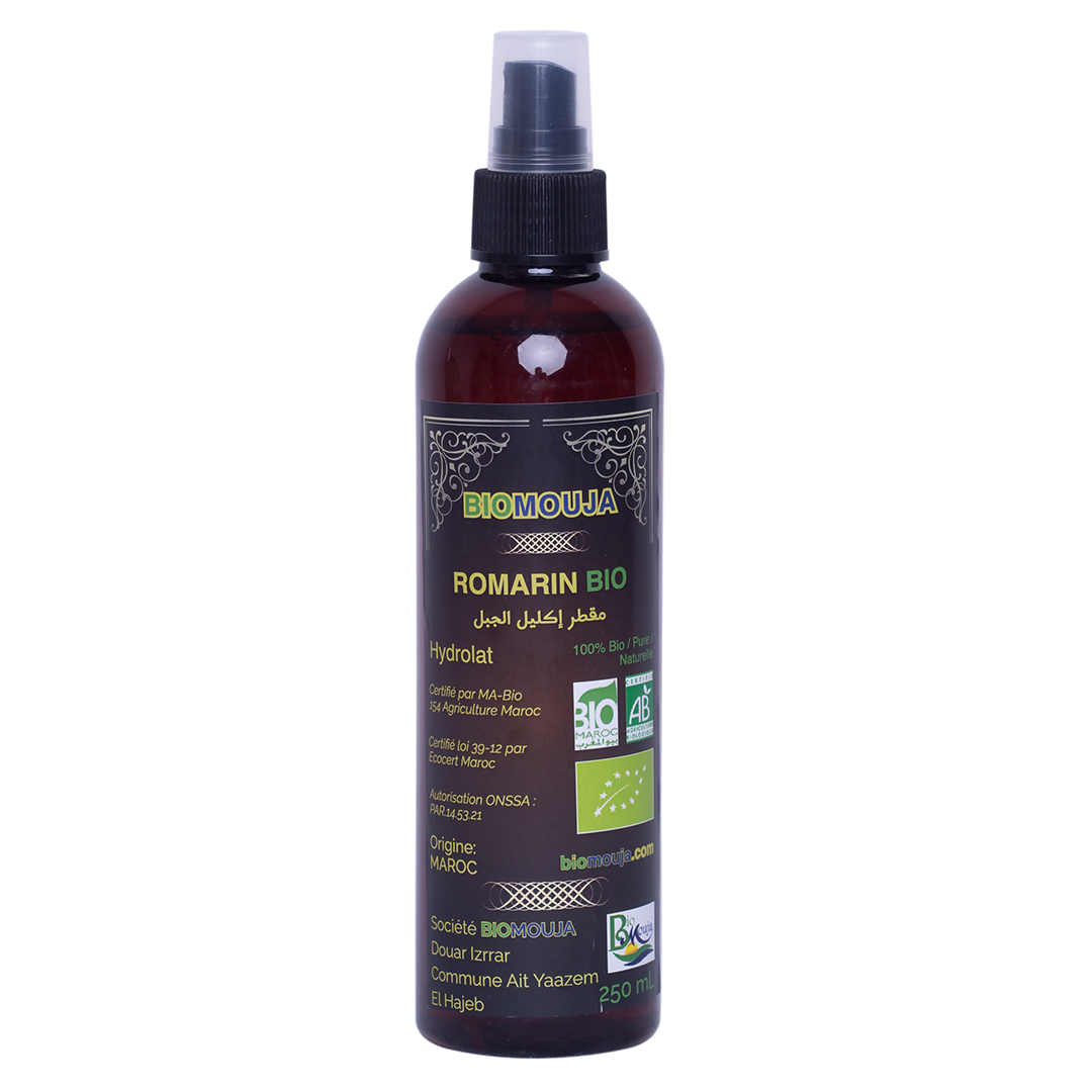 Hydrolat de romarin Officinal BIO - 200 ml avec spray - s’utilise aussi  bien sur la peau que sur les cheveux qu’il va tonifier, purifier et apaiser.